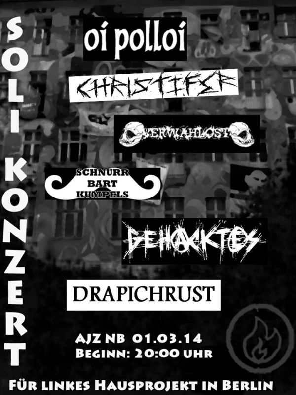 Flyer: VERWAHLOST + SCHNURRBARTKUMPELS + CHRISTIFER + GEHACKTES + OI POLLOI + DRAPICHRUST