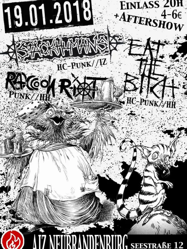 Flyer: EAT THE BITCH + RACCOON RIOT + STACKHUMANS