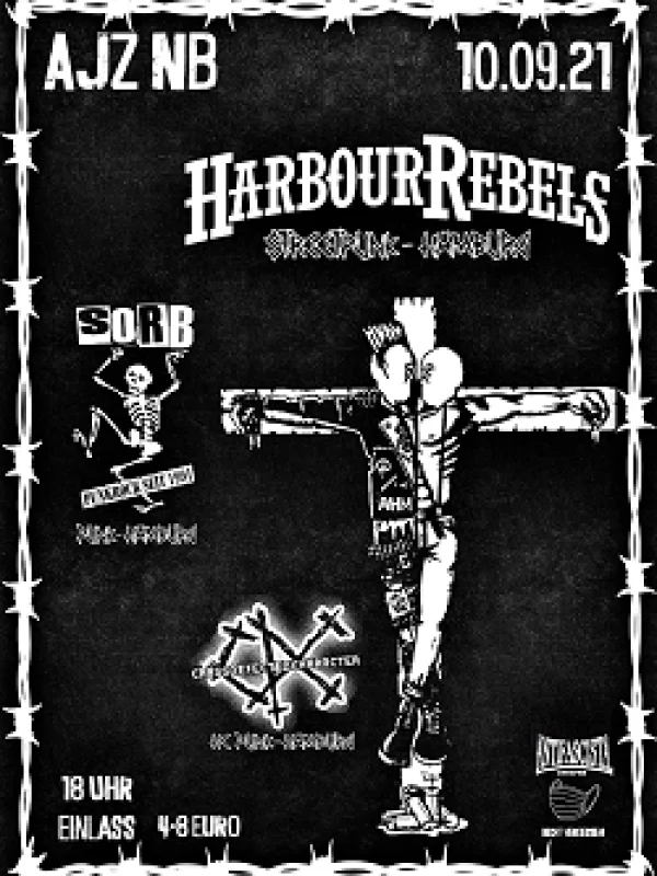Flyer: SORB + HARBOUR REBELS + CRASS DEFECTED CHARACTER