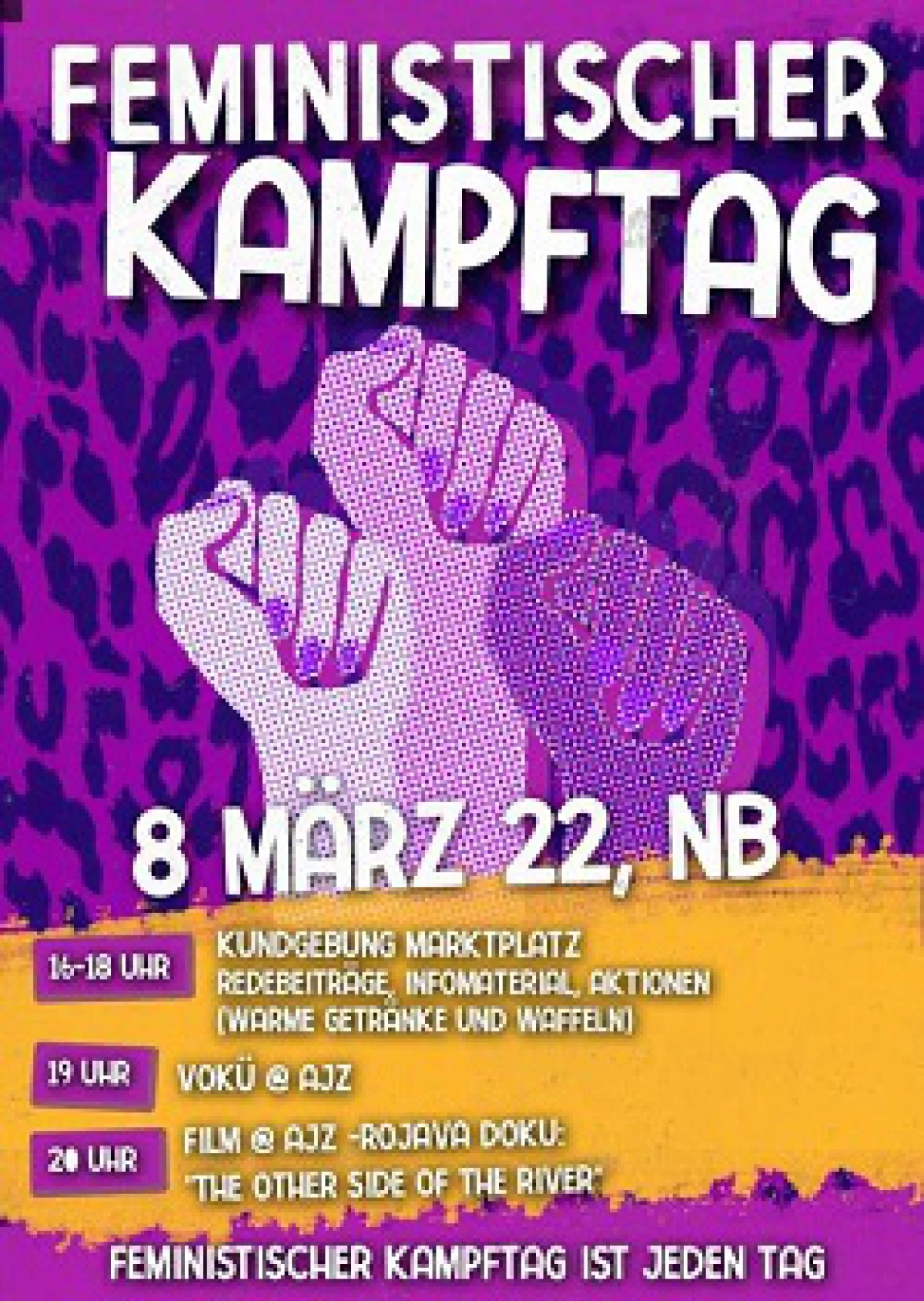 Flyer: FEMINISTISCHER KAMPFTAG // THE OTHER SIDE OF THE RIVER