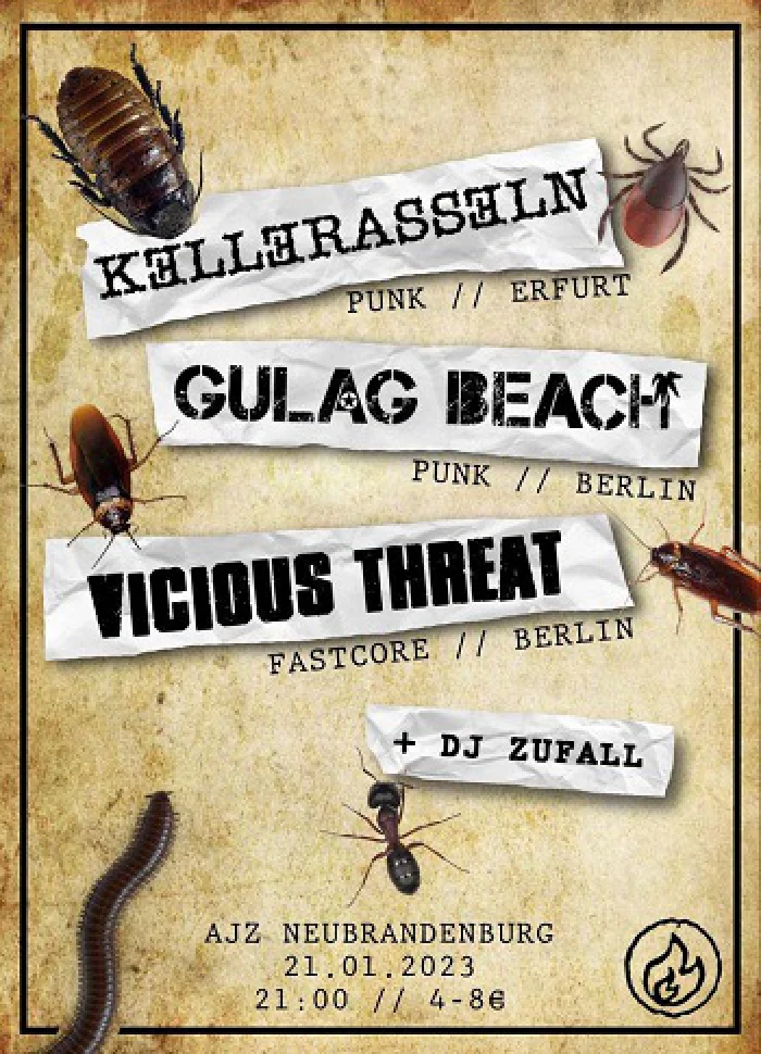 Flyer: GULAG BEACH + KELLERASSELN + VICIOUS THREAT + KORROSION