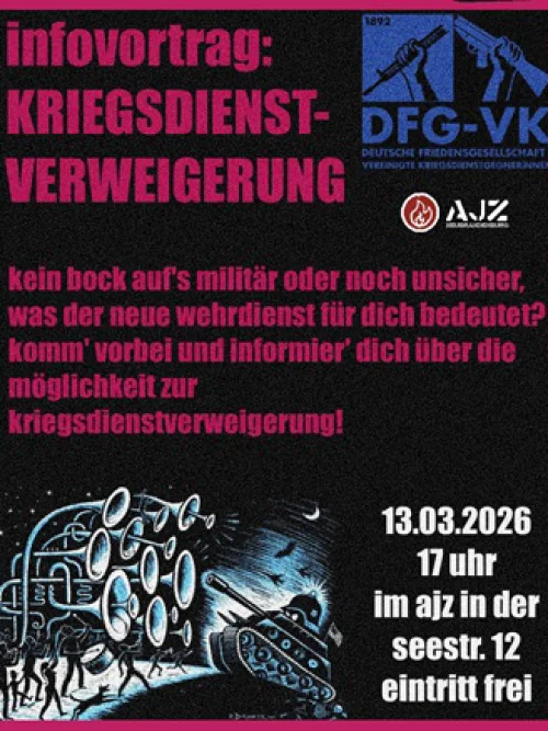 Flyer: INFOVORTRAG KRIEGSDIENSTVERWEIGERUNG