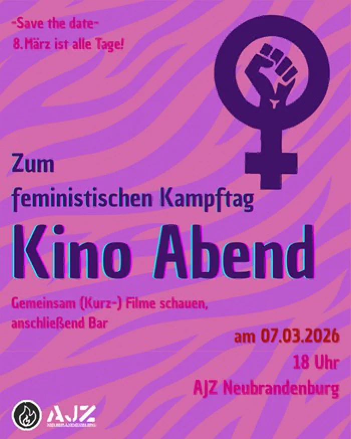 Flyer: KINOABEND ZUM FEMINISTISCHEN KAMPFTAG